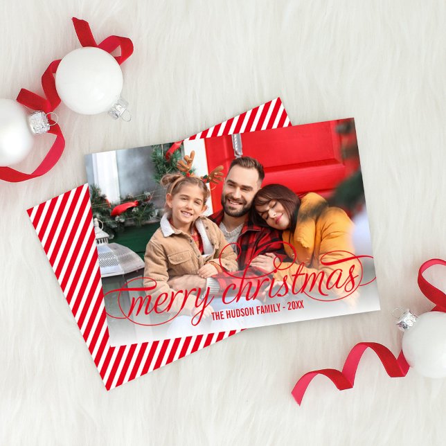 Klassisk röd godisrandig rand Merry Christmas Julkort (Skapare uppladdad)