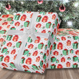 Klassisk Röd Grön Högtid Jul Presentpapper