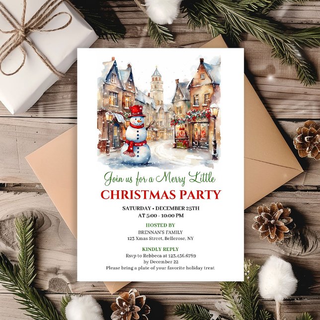 Klassisk röd grön julscen festlig kort (Classic red green Christmas scene party card)