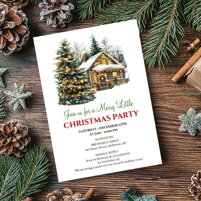 Klassisk röd-grön julscen inbjudningskort (Classic Red Green Christmas Scene Invitation Card)