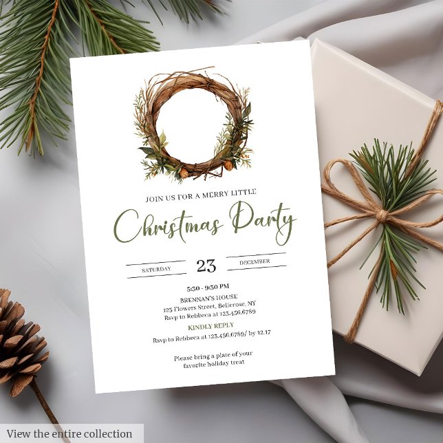 Klassisk Röd Grön Minimalistisk Elegant Julfest   Inbjudningar (Classic Red Green Minimalist Elegant Xmas Party Invitation)