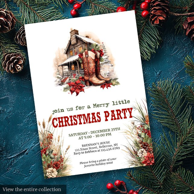 Klassisk röd grön ranch julfest inbjudan (Classic red green ranch Christmas party invite

)
