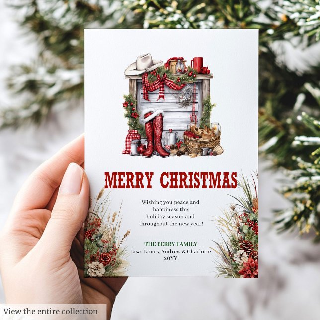 Klassisk röd grön ranch julhälsningskort julkort (Classic red green ranch Christmas greeting card

)