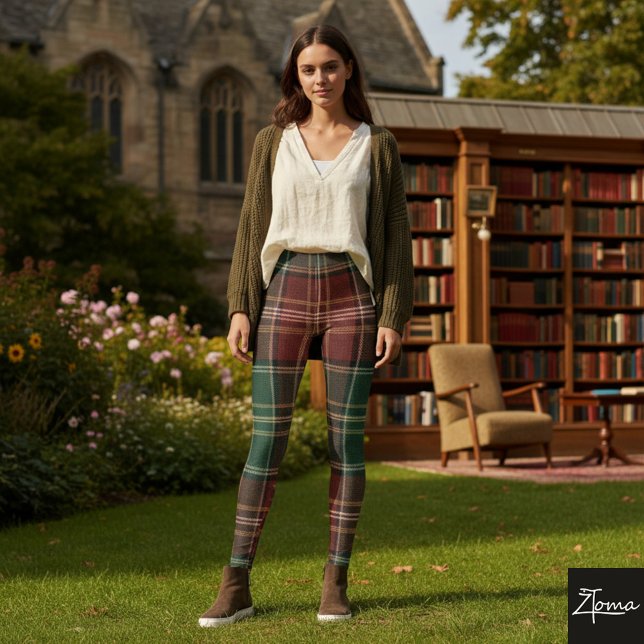 Klassisk röd grön upprepad tartanplaid leggings (Skapare uppladdad)