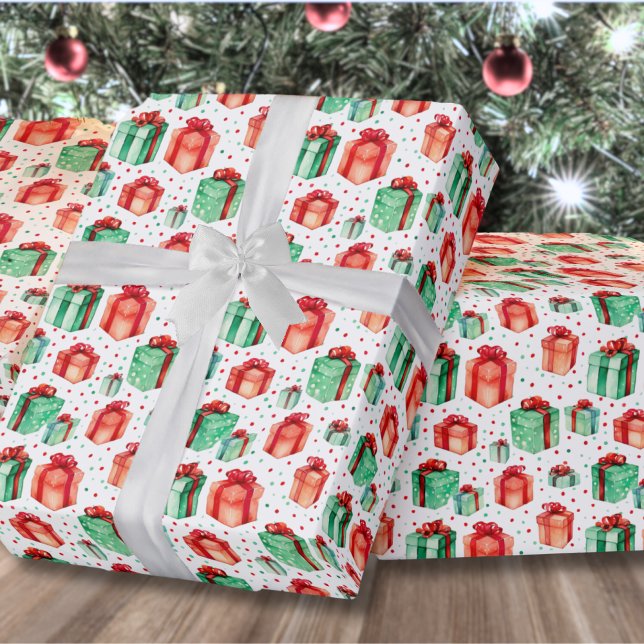 Klassisk röd Grönt, Helgdag jul Presentpapper (Classic Red Green Holiday Presents Christmas Wrapping Paper)