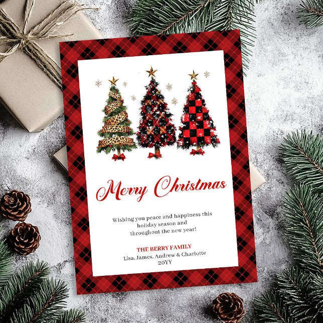 Klassisk Röd Guld Leopard Julgran Julhälsning  Julkort (Classic Red Gold Leopard Christmas Tree Greeting Card)