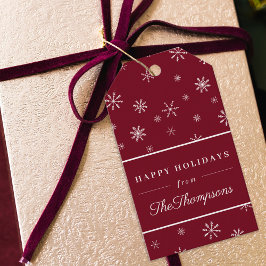 Klassisk röd jul Snöflingor Glad helg Presentetikett