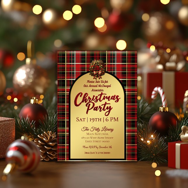 Klassisk röd jul tartan högtidsfest  inbjudningar (Classic Christmas Plaid Holiday Party Invitation)