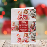 Klassisk röd julfamilj Foto Collage Folded Helgkort<br><div class="desc">Det här söta,  moderna,  vikta God jul-kortet har en klasslayout på fem par foton på en vacker röd bakgrund med vit typografi. Det här vackra fotokortet i familjen har en egen fotosamling som omger ditt helgdag och familjen namn.</div>