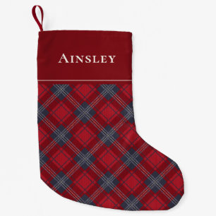 Klassisk röd marin skotsk tartan jul liten julstrumpa