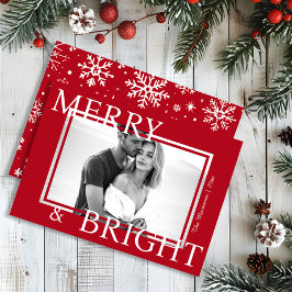 Klassisk röd Merry & Bright djärv snöflinga Foto Julkort