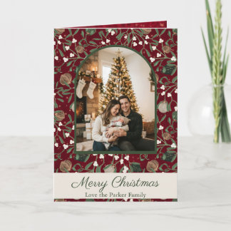 Klassisk röd mistel jul familj multi foto kort