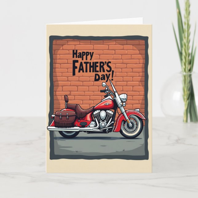 Klassisk röd motorcykel fars dag-kort kort (Framsida)