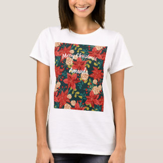 Klassisk röd och grön blomsterjul t shirt