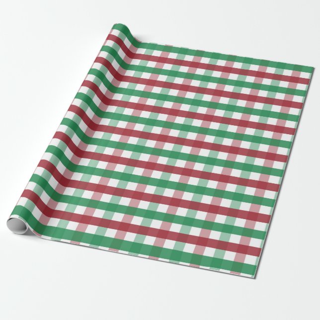 Klassisk röd och grön gingham-rutig jul presentpapper (Utrullad)