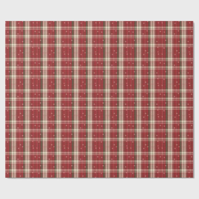 Klassisk röd och grön julrutig snöflinga presentpapper (Platt)