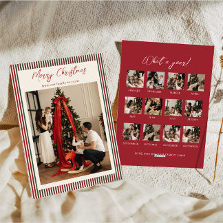 Klassisk röd och grön randig familjefoto jul julkort