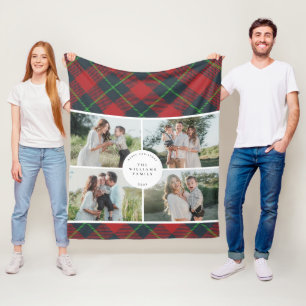 Klassisk röd och grön rutig familjefotohelg fleecefilt