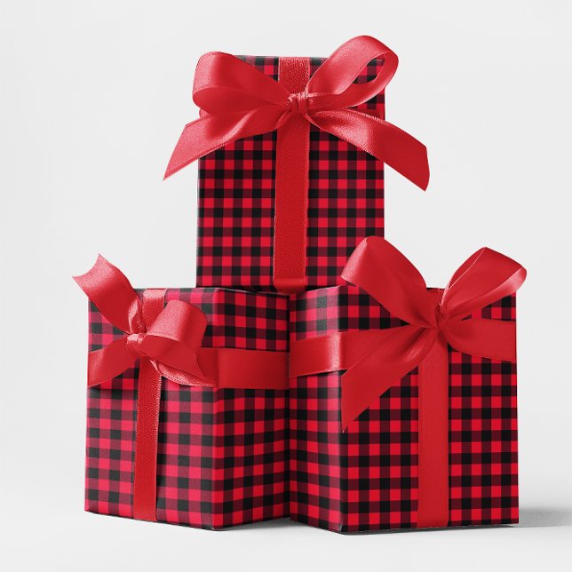 Klassisk röd och svart Buffalo-rutig Presentpapper (Classic Red and Black Buffalo Plaid Wrapping Paper)