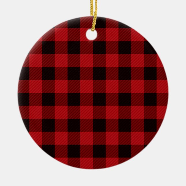 Klassisk röd och svart rödspätta mönster julgransprydnad keramik (Framsidan)