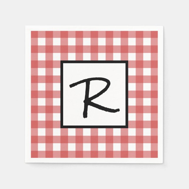 Klassisk röd och vit gingham BBQ picknickfest Pappersservett (Framsidan)