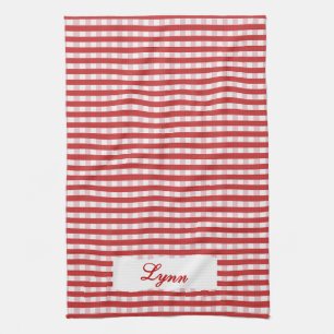 Klassisk röd och vit gingham Personligt namn Kökshandduk