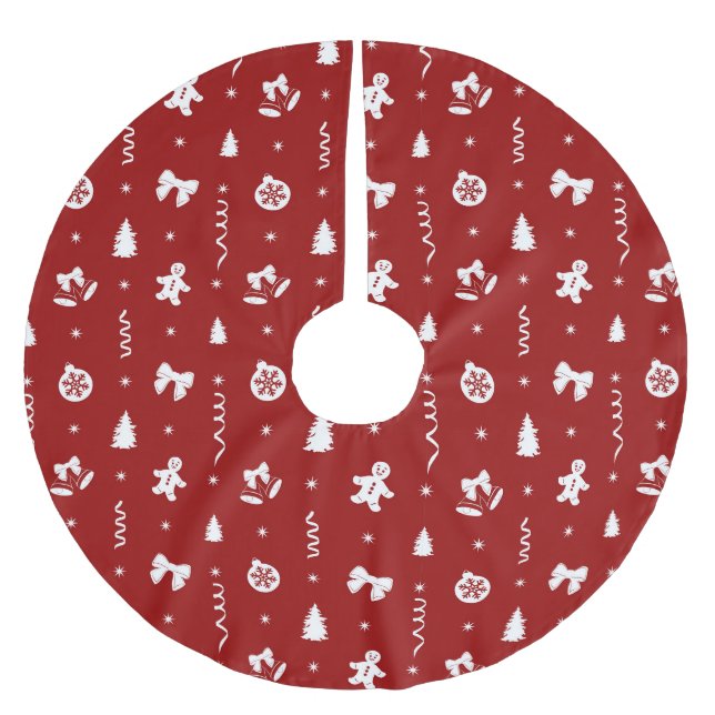 Klassisk röd och vit julgodis jul julgransmatta borstad polyester (Framsidan)