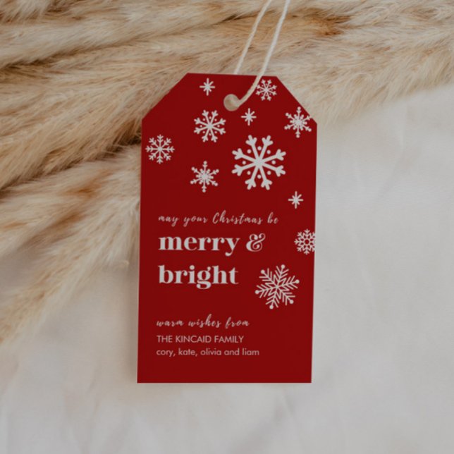 Klassisk röd och vit snöflinga presentetikett för  (Skapare uppladdad)