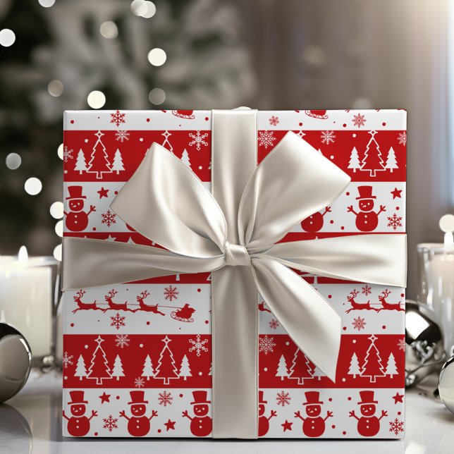Klassisk röd och vit traditionell jul presentpapper (Classic Red and White Traditional Christmas Wrapping Paper)