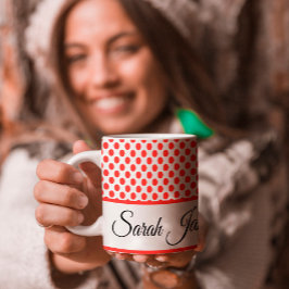 Klassisk röd Polka dots monogrammanschetttypografi Jumbo Mugg