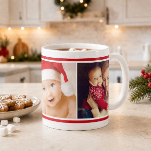 Klassisk röd randig semester fotokollage kaffemugg