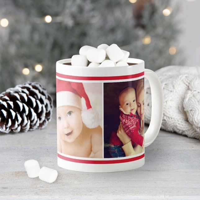 Klassisk röd randig semester fotokollage kaffemugg (Skapare uppladdad)