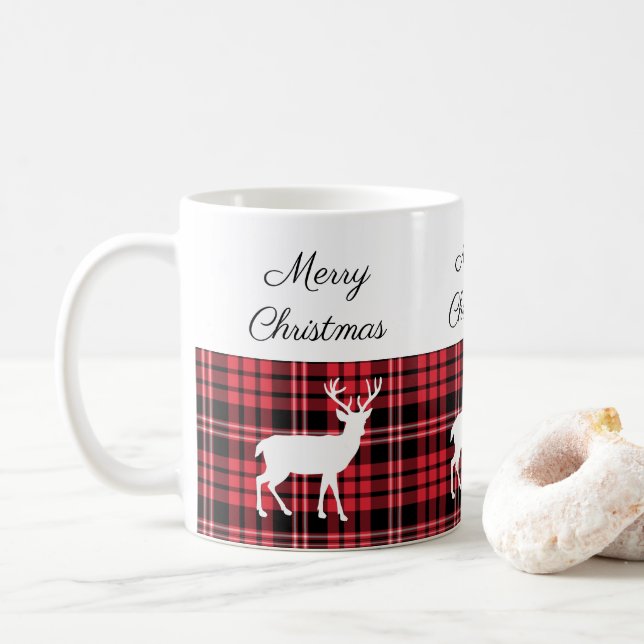 Klassisk röd rutig hjort God Jul Kaffemugg (Med munk)