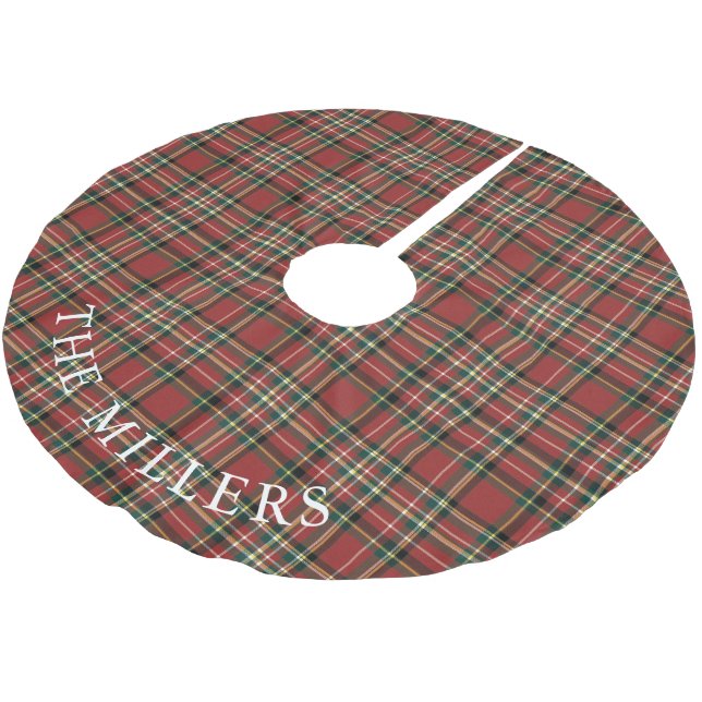 Klassisk röd rutig julpersonlig helgdag julgransmatta borstad polyester (Vinklad)