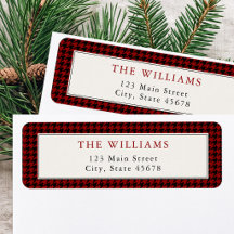 Klassisk röd rutmönstrad returadress