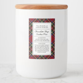 Klassisk röd tartan-helgdag mat etikett