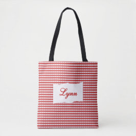 Klassisk Röd & Vit Gingham | Personligt Namn Tygkasse