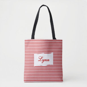 Klassisk Röd & Vit Gingham Personligt Namn Tygkasse