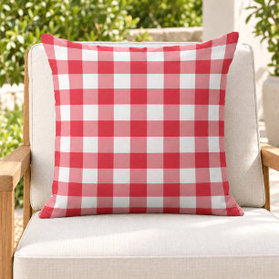 Klassisk röd-vit gingham-rutig kartruta kudde