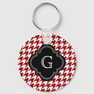 Klassisk röd vit houndstooth med monogram nyckelring