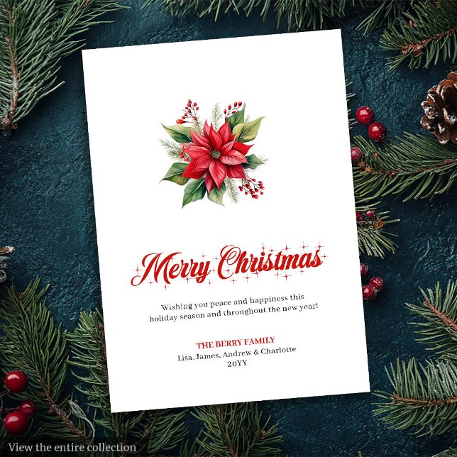 Klassisk röd vit julstjärna anpassningsbar gratula julkort (Classic Red White Poinsettia Custom Greeting Card

)
