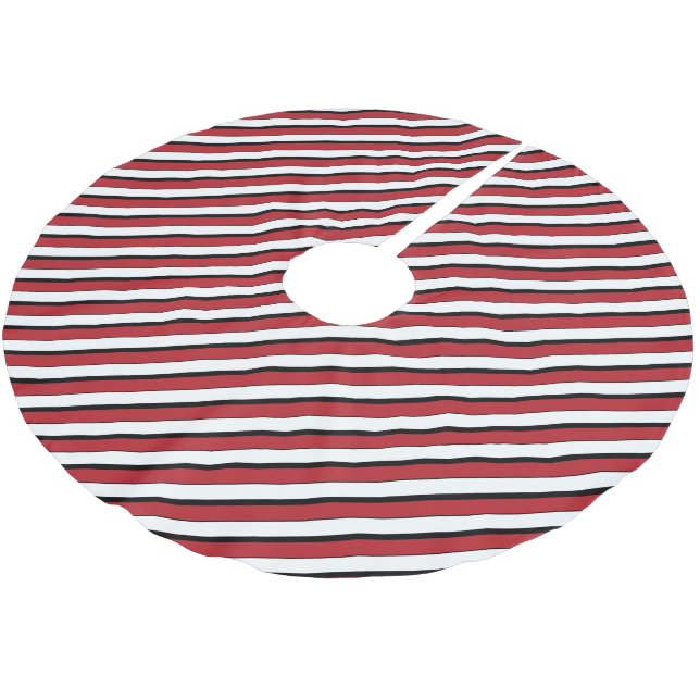 Klassisk röd vit svart rand julgransmatta borstad polyester (Vinklad)
