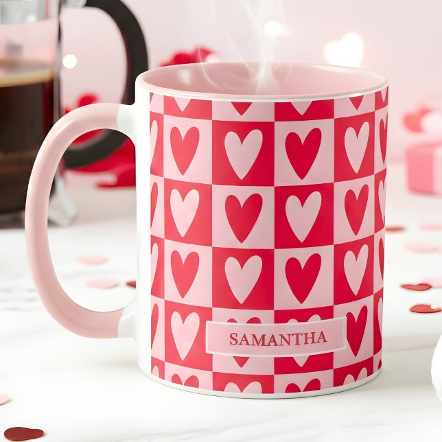 Klassisk röda hjärtan valentinpresent mugg (Skapare uppladdad)