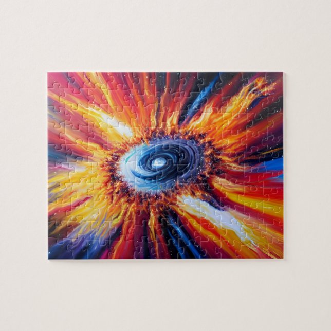 Klassisk rödblå och orange rymden-explosion pussel (Horisontell)