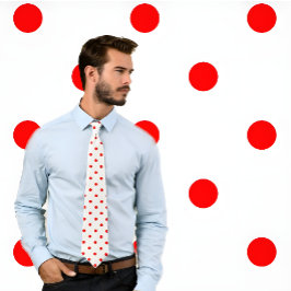 Klassisk rödpolka Dot Mönster på Vit Tie Slips