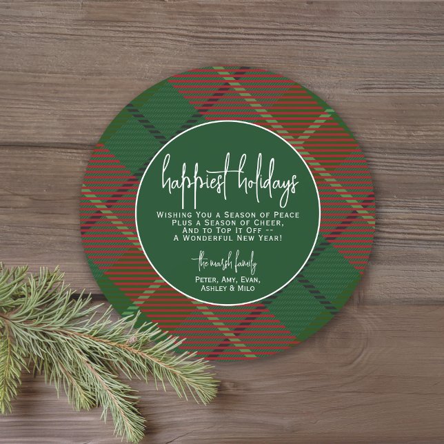 Klassisk rödsladda gröntar - Lycka Julkort (A classic plaid pattern with a modern holiday greeting. Christmas card without any photos.)