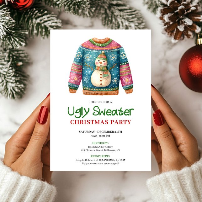 Klassisk Rolig Fjulig Jultröja Xmas Fest Inbjudan (Classic Funny Ugly Sweater Xmas Party Invite)