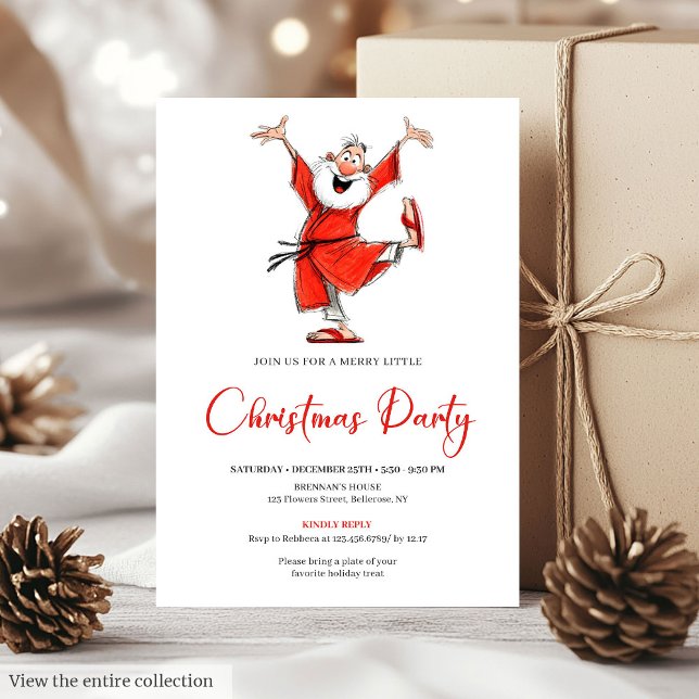 Klassisk rolig julfarbror vattenfärg jul inbjudan (Classic Funny Santa Watercolor Christmas Invite)
