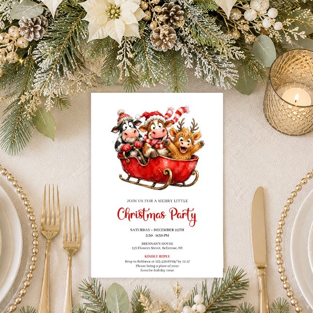 Klassisk rolig ko akvarell julfest  inbjudningar (Classic Funny Cows Watercolor Christmas Party Invitation

)