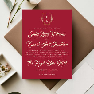 Klassisk Romantic Crimson Red Monogram-Elegant Inbjudningar